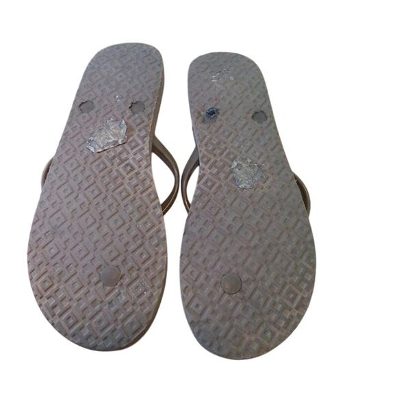 Tory Burch Snake Print Flip Flops Tan Gold Logo Women’s Size 9.5 - Picture 2 of 2